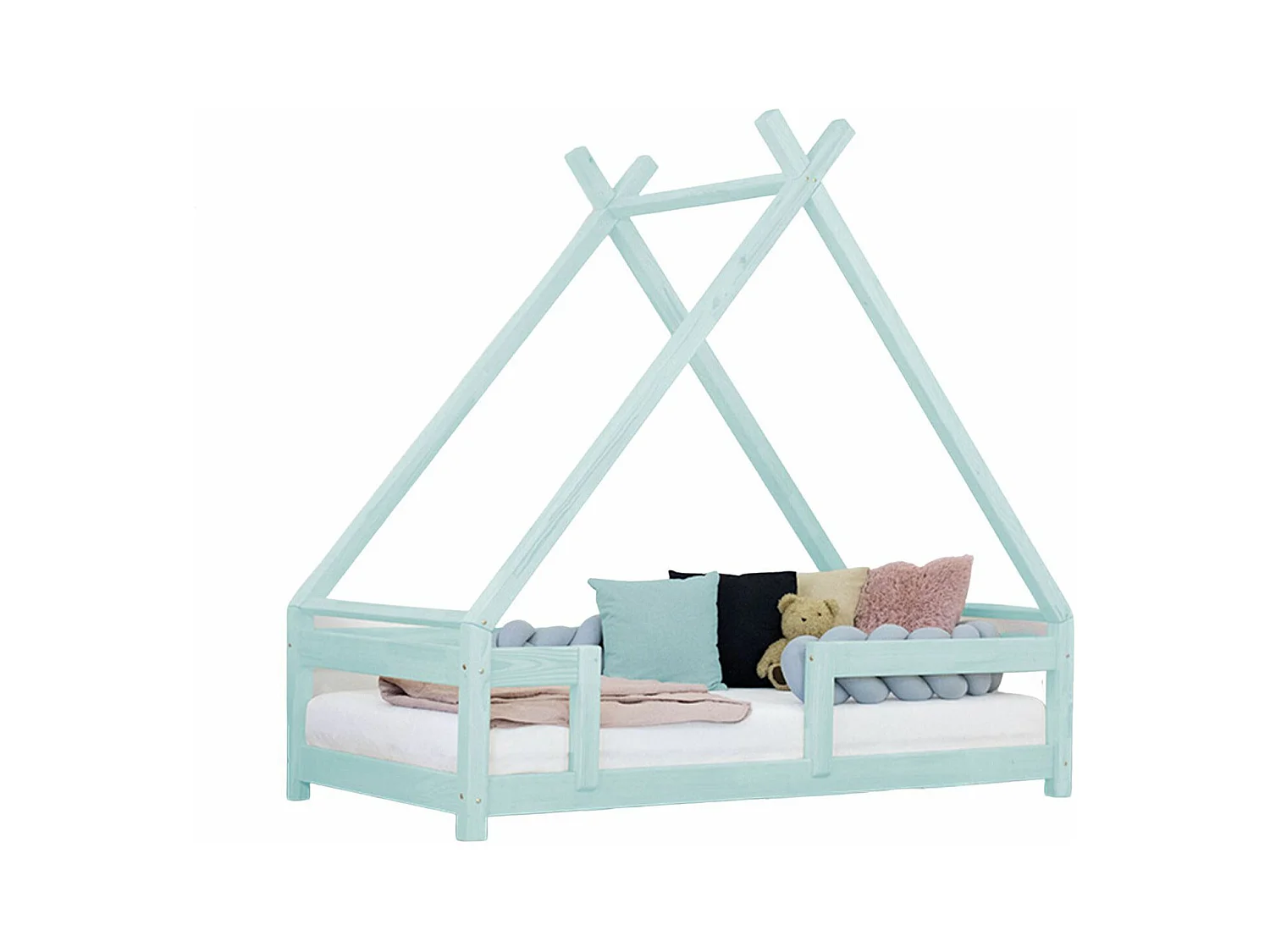 Lit cabane enfant TAHUKA 120 x 180 bleu clair