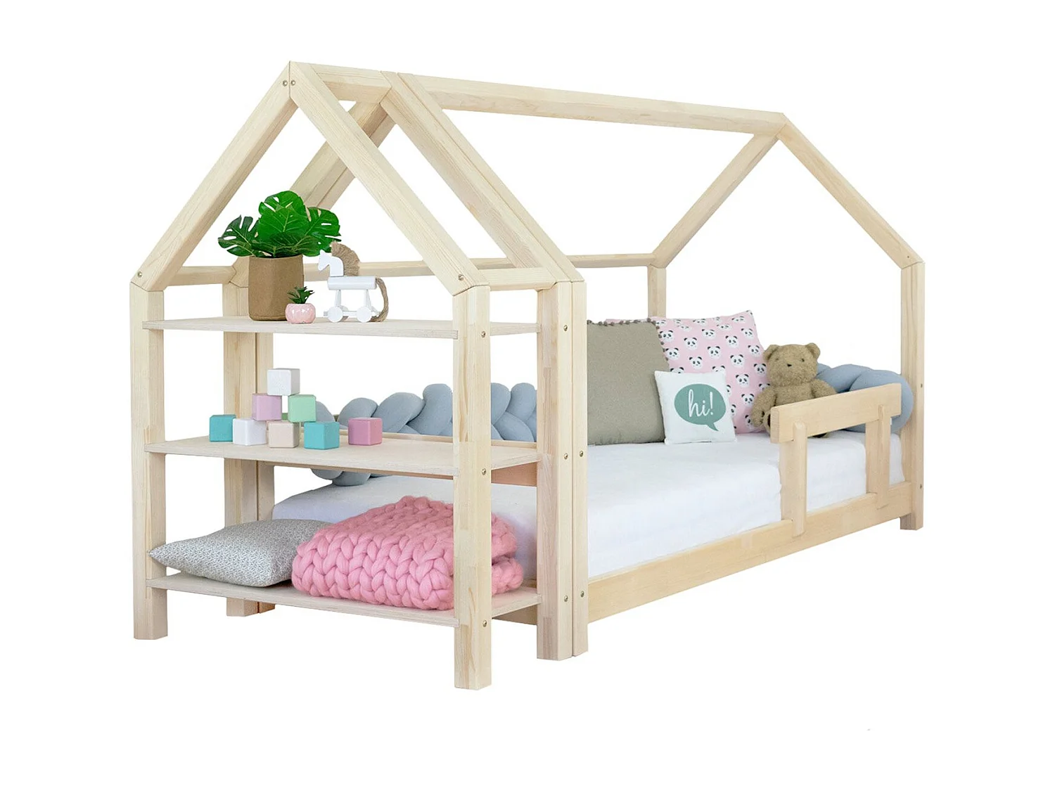 Lit cabane avec étagère 80 x 160 naturel