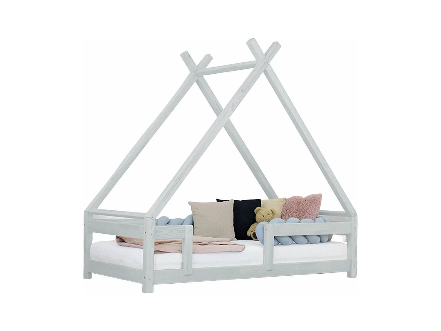 Lit cabane enfant TAHUKA 90 x 200 gris clair