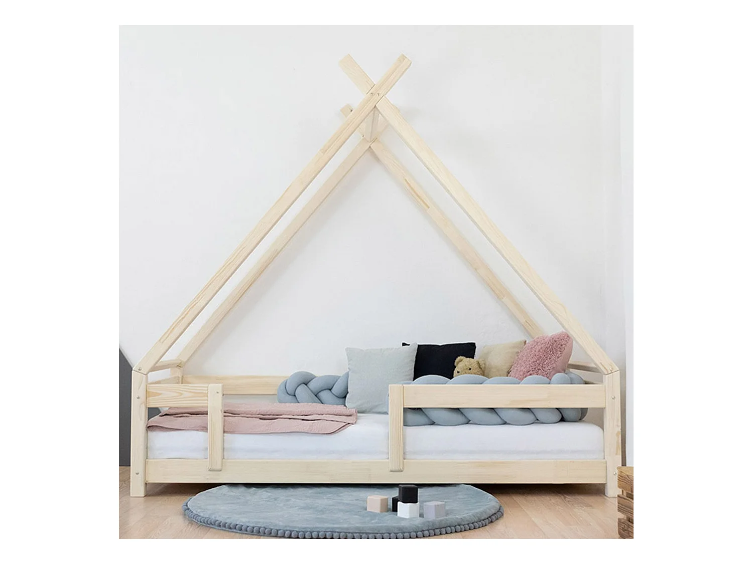 Lit cabane enfant TAHUKA 90 x 200 gris clair