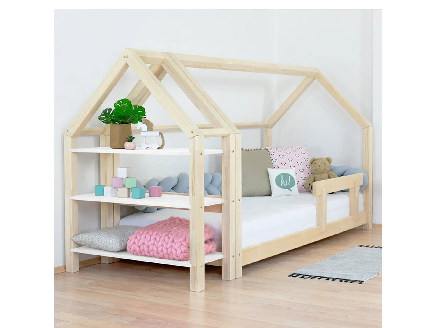 Kajuitbed met plank 90 x 200 naturel en wit