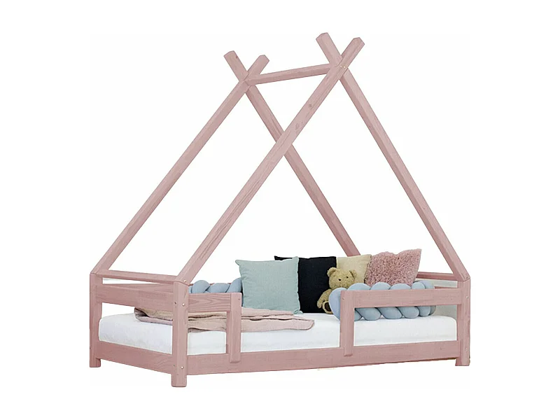 Lit cabane enfant TAHUKA 120 x 190 rose pastel