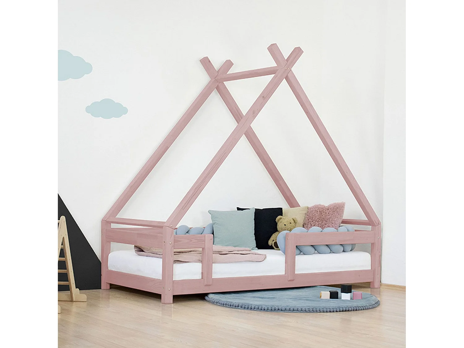 Lit cabane enfant TAHUKA 90 x 160 rose pastel
