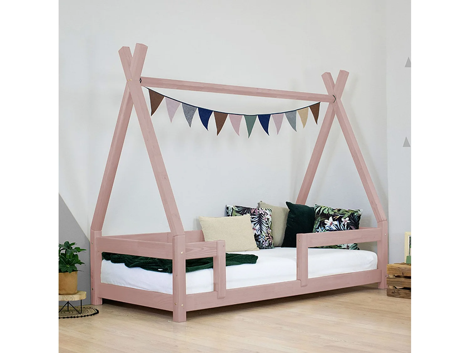 Lit cabane enfant NAKANA 90 x 160 rose pastel