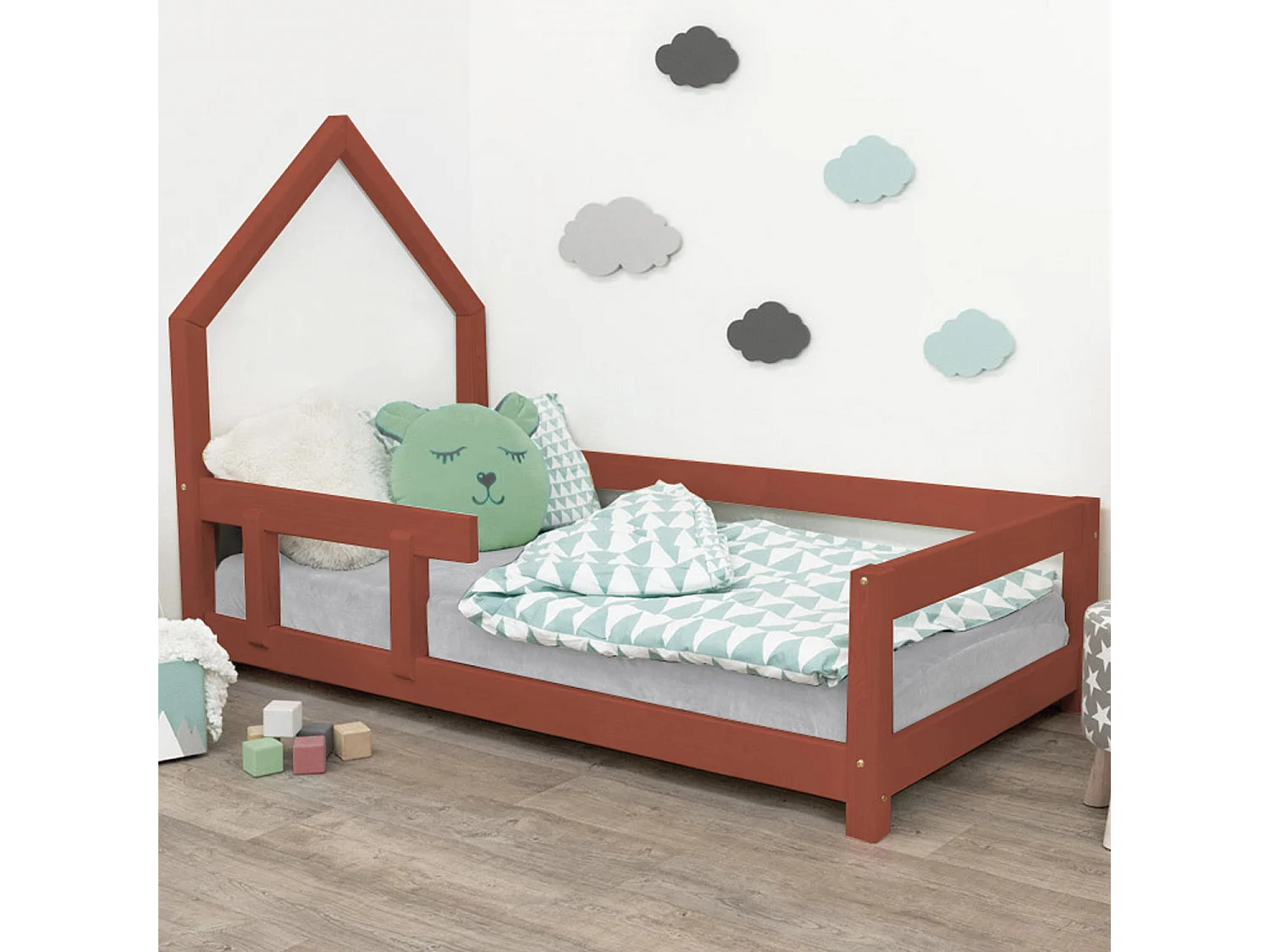 Lit cabane enfant POPPI 120 x 190 rouge brique 2