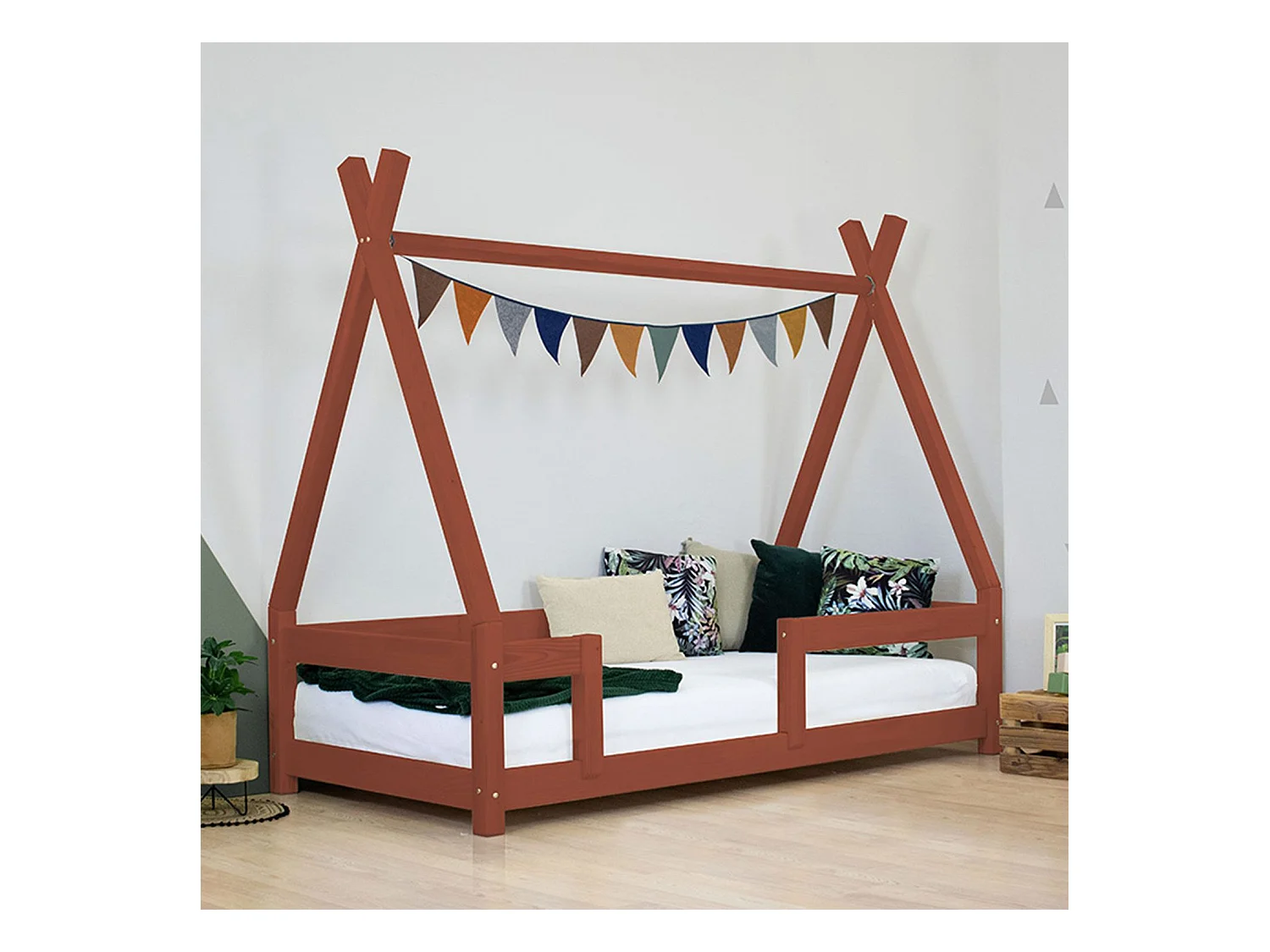 Lit cabane enfant NAKANA 120 x 190 rouge brique