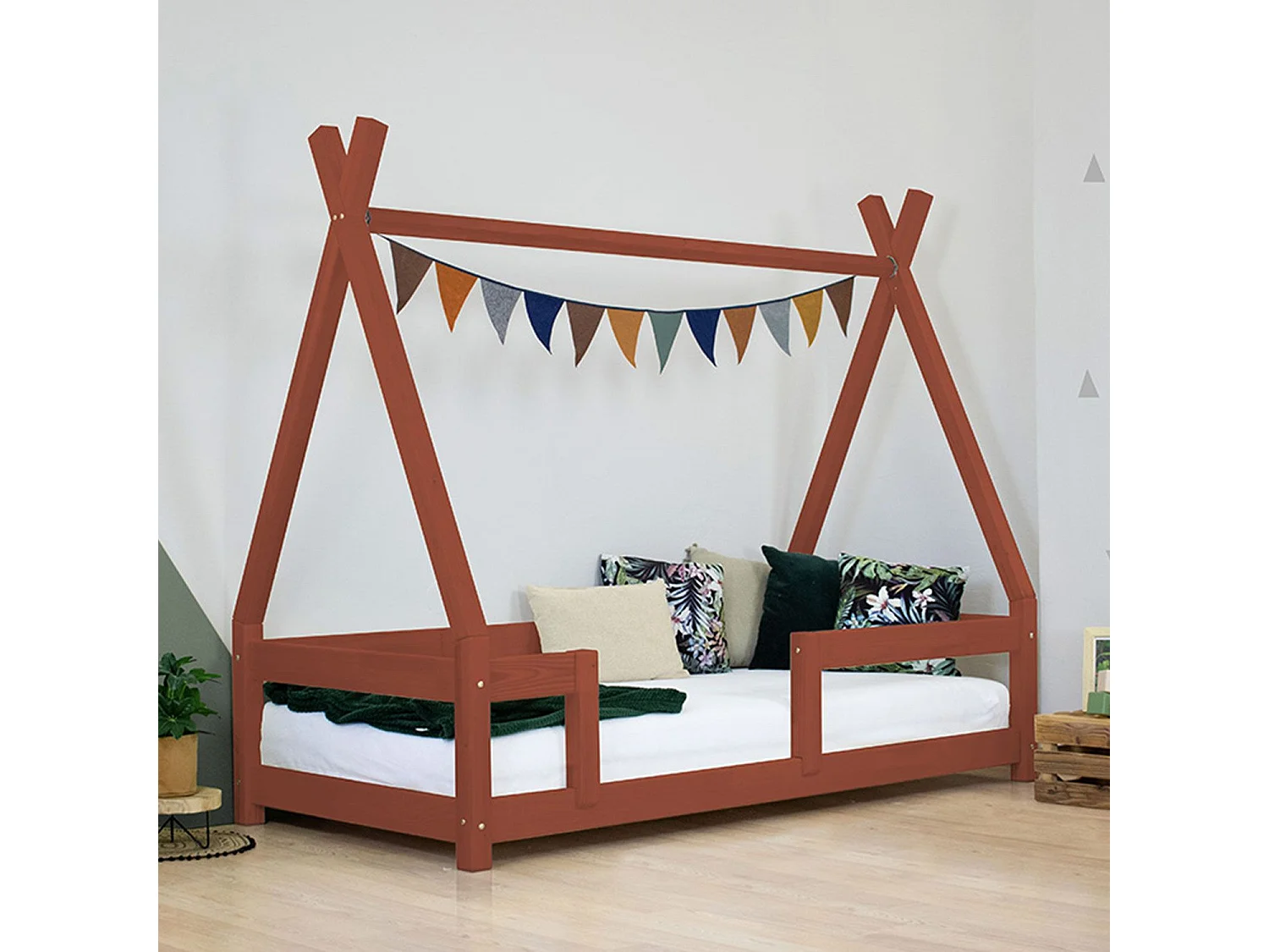 Lit cabane enfant NAKANA 120 x 190 rouge brique