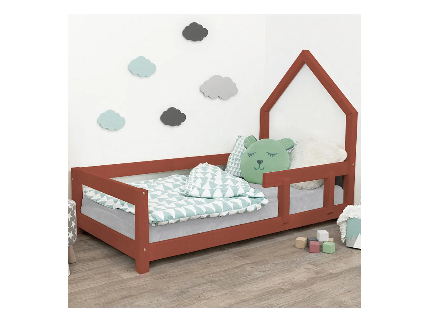Lit cabane enfant POPPI 90 x 180 rouge brique 1