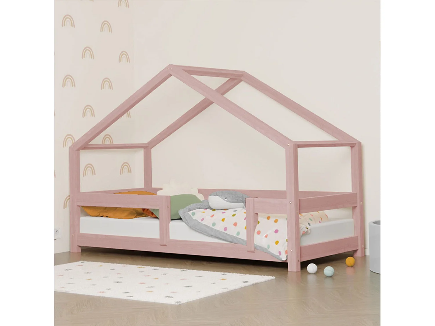 Lit cabane enfant LUCKY 80 x 160 rose pastel