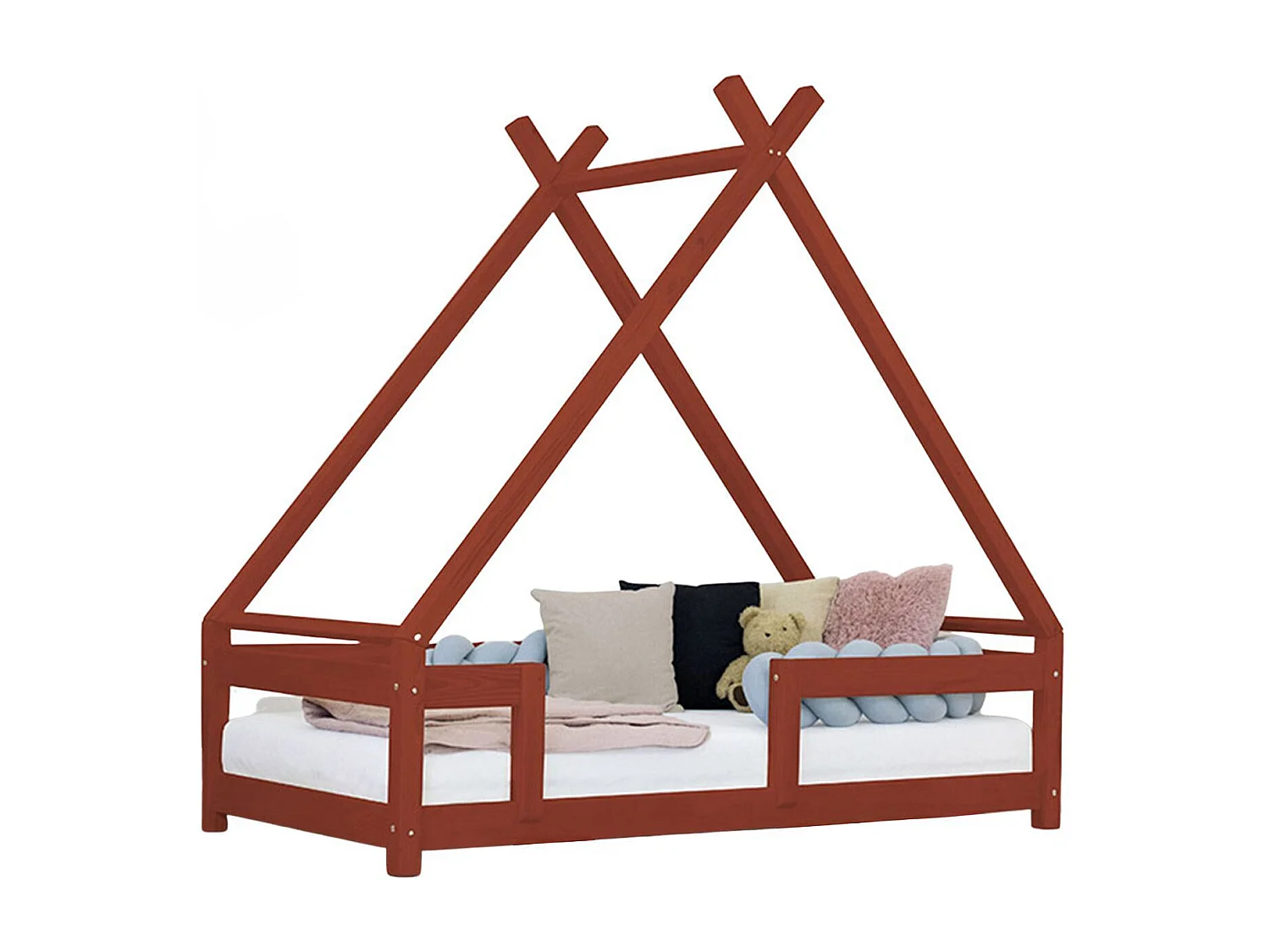Lit cabane enfant TAHUKA 90 x 160 rouge brique