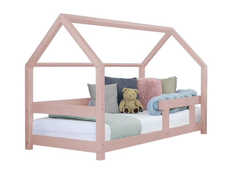 Lit cabane enfant TERY 140 x 200 rose pastel