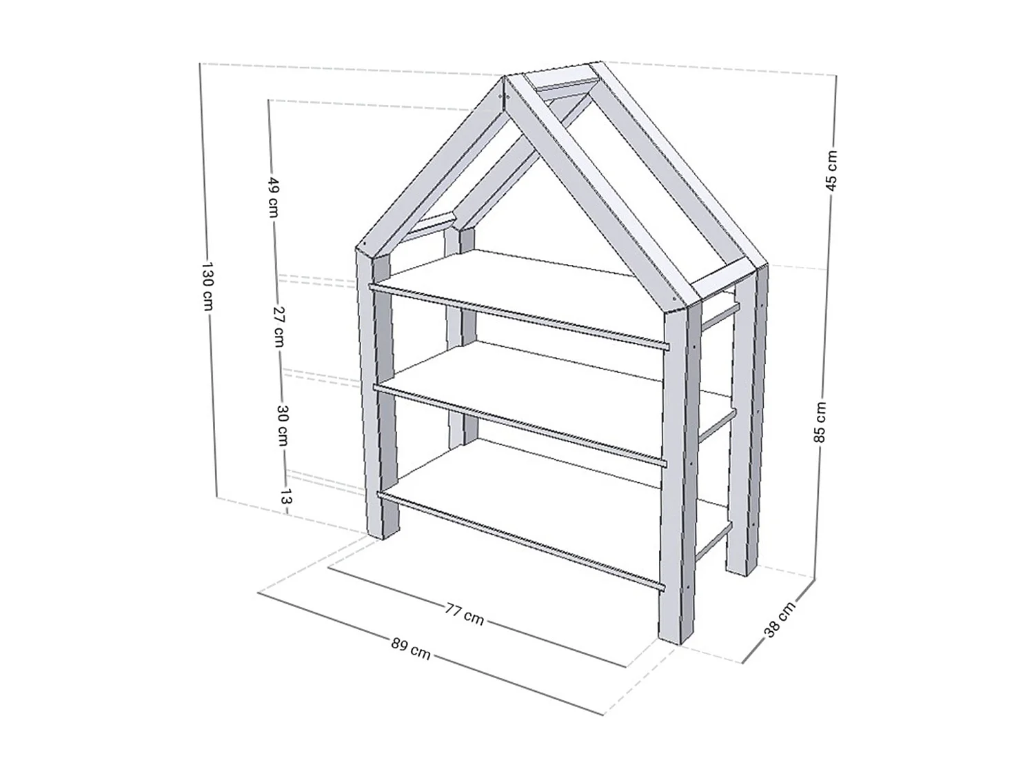 Lit cabane avec étagère 80 x 180 naturel