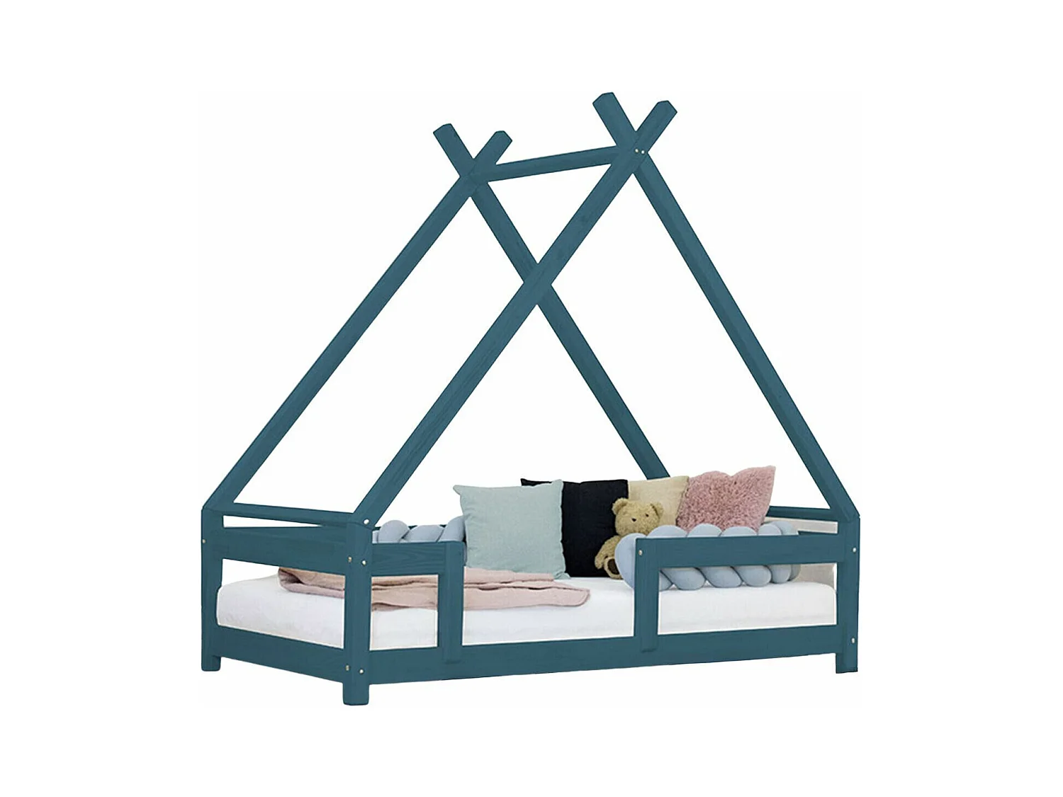 Lit cabane enfant TAHUKA 140 x 200 vert pétrole