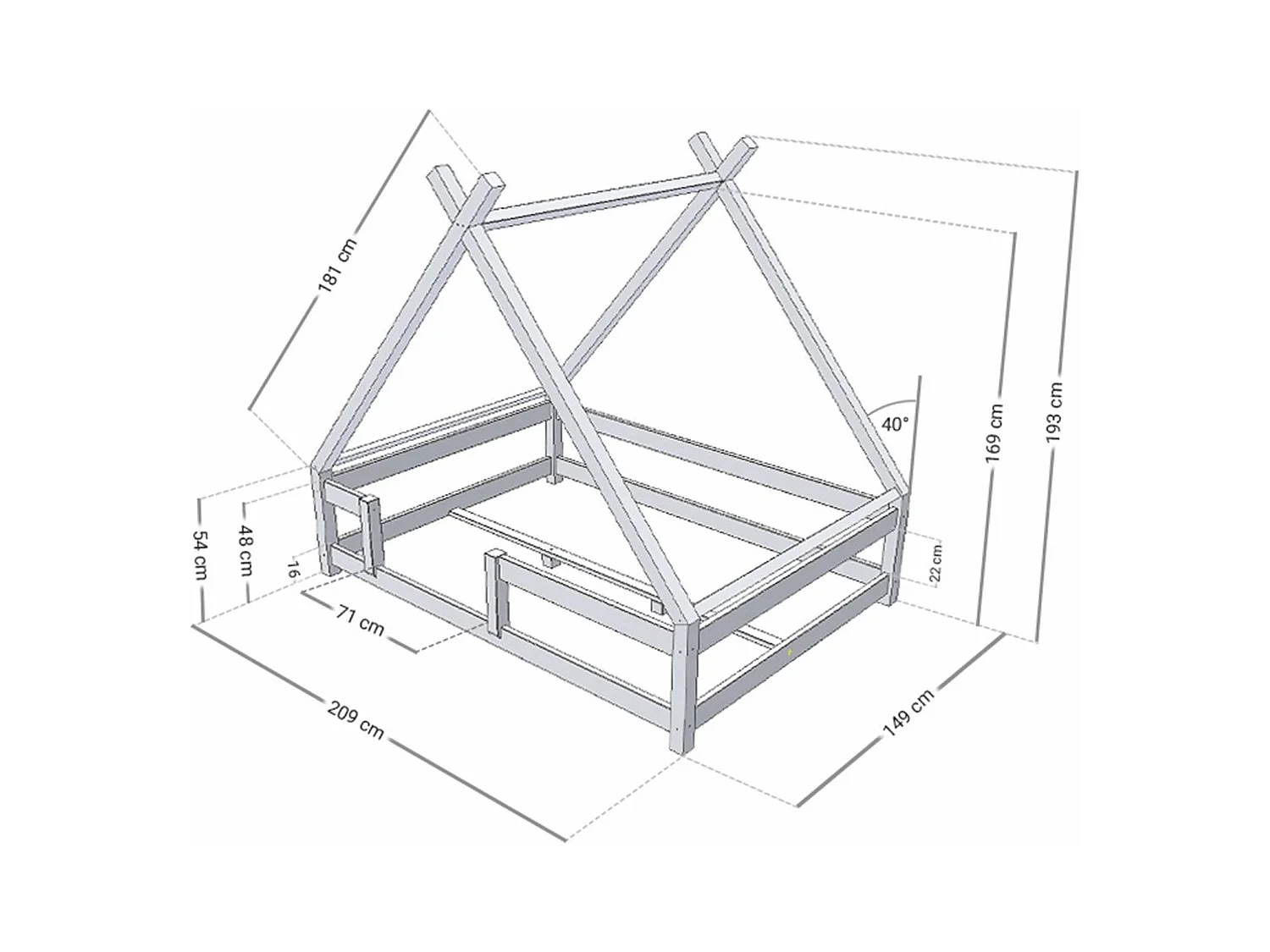 Lit cabane enfant TAHUKA 140 x 200 vert pétrole