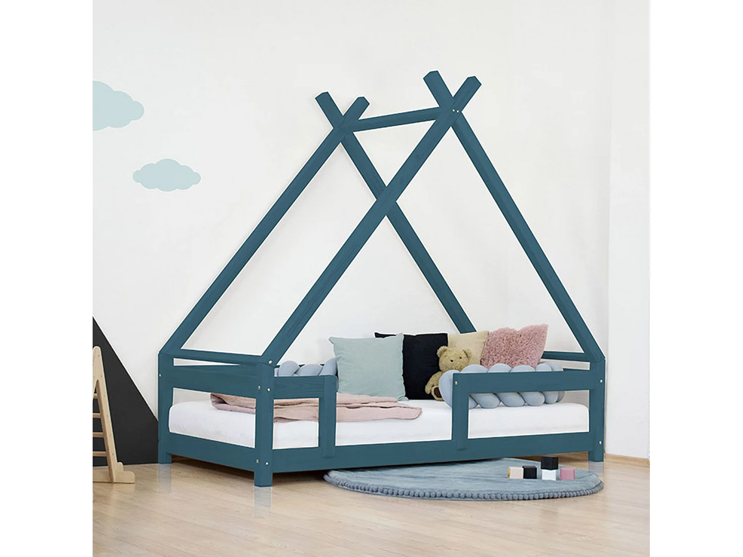 Lit cabane enfant TAHUKA 140 x 200 vert pétrole