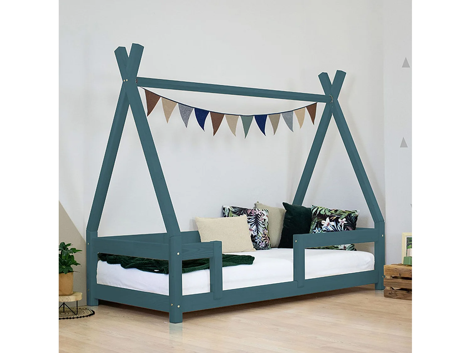 Lit cabane enfant NAKANA 90 x 190 vert pétrole