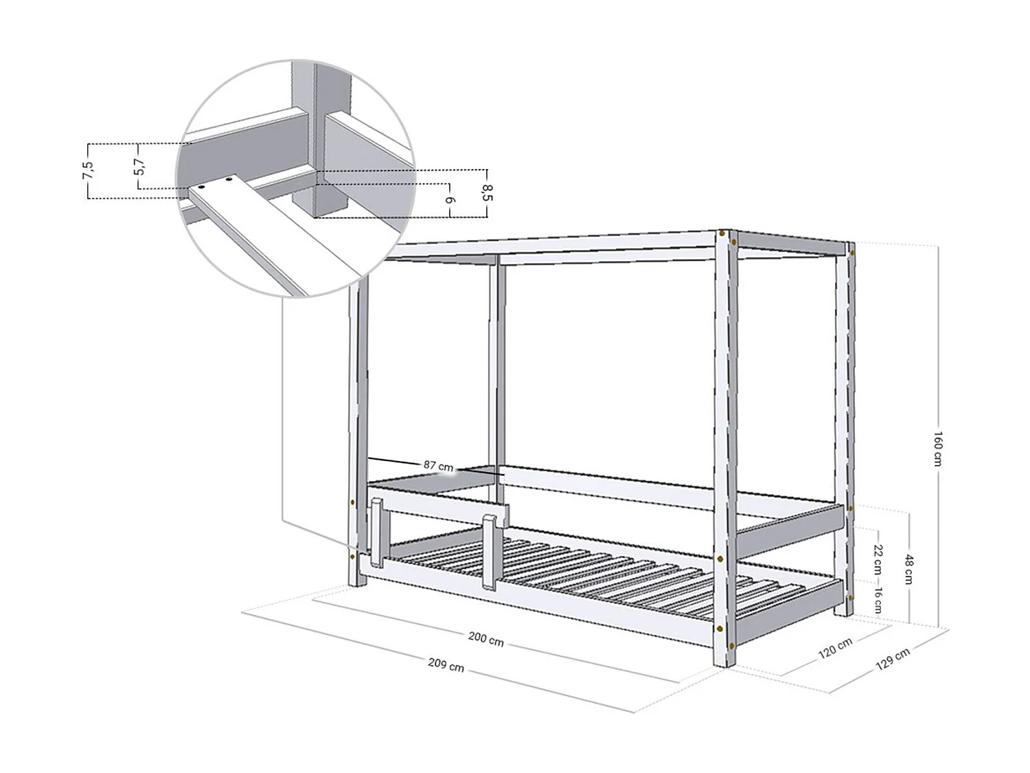 Lit cabane enfant BUNKY 120 x 200 vert pétrole