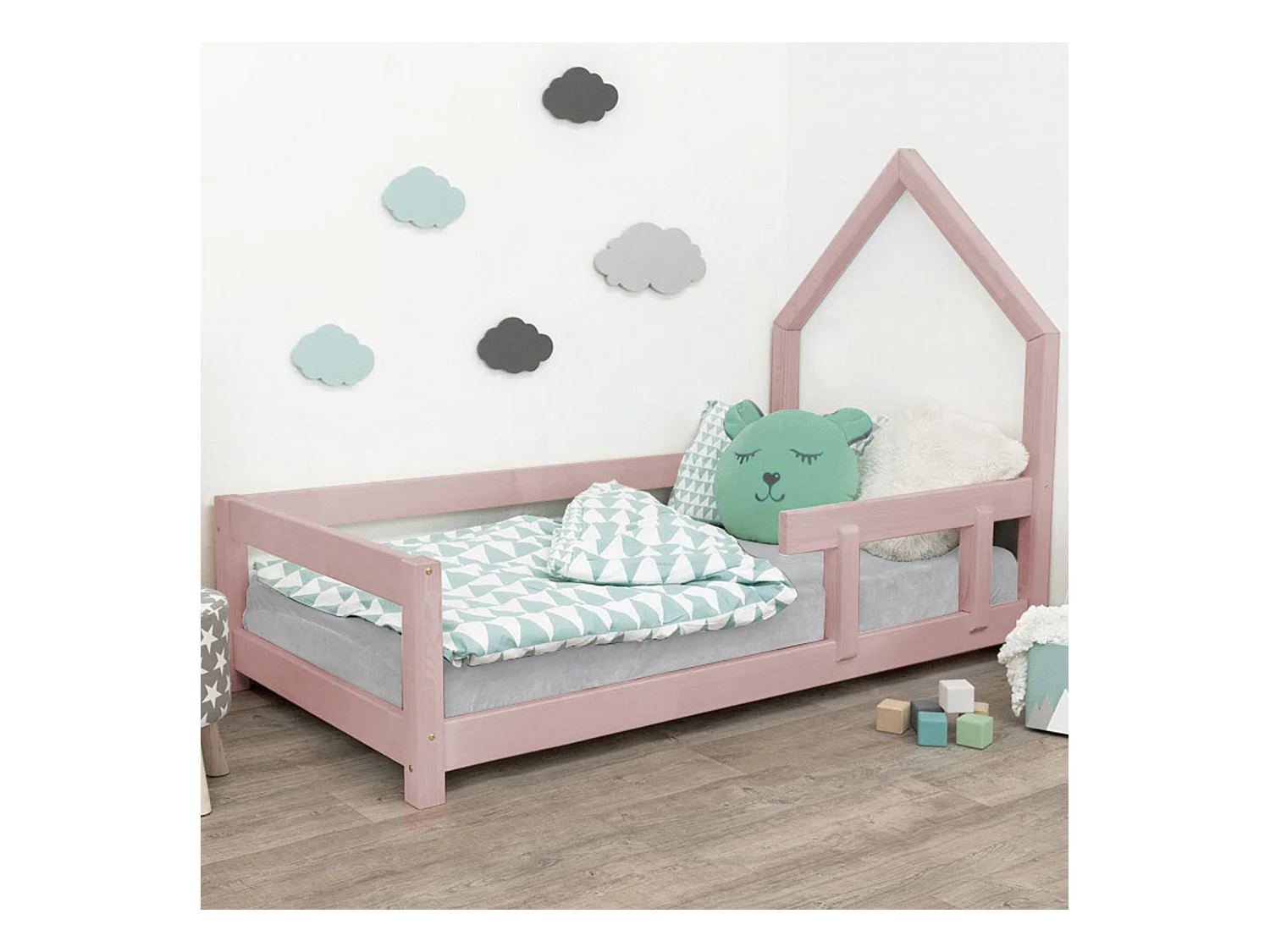 Lit cabane enfant POPPI 120 x 200 rose pastel 1