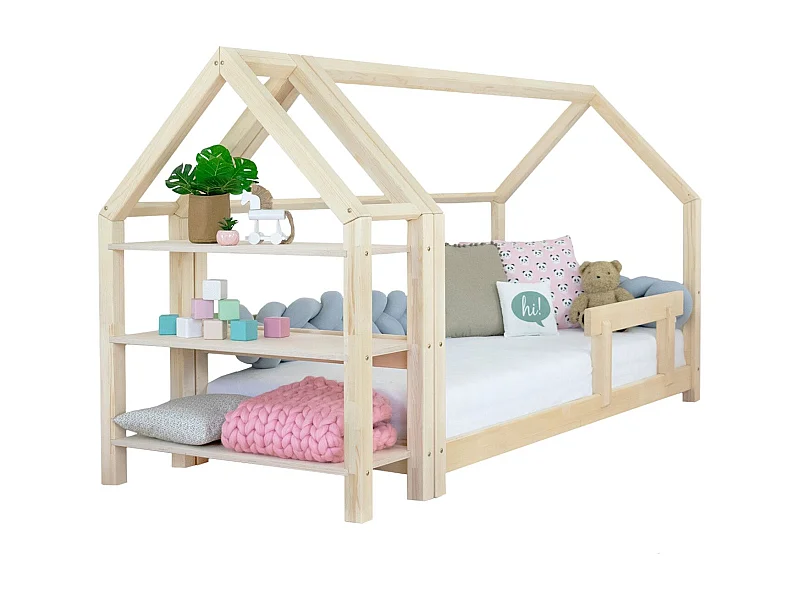 Lit cabane avec étagère 90 x 200 naturel