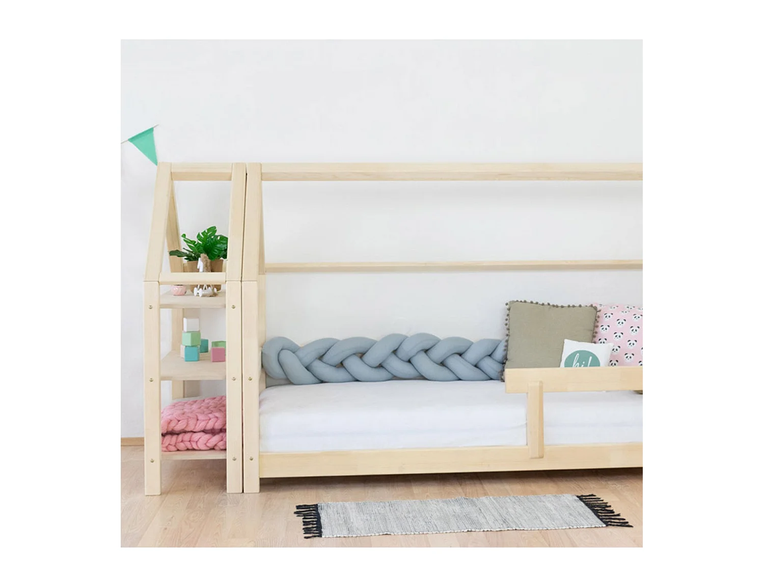 Lit cabane avec étagère 90 x 200 naturel