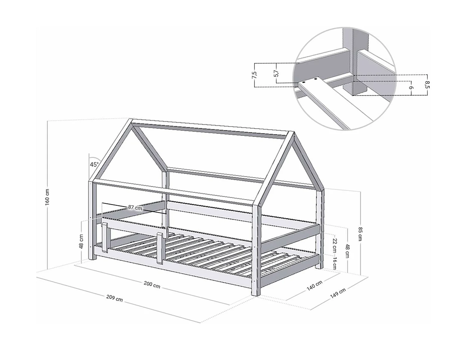 Lit cabane enfant TERY 140 x 200 bleu clair