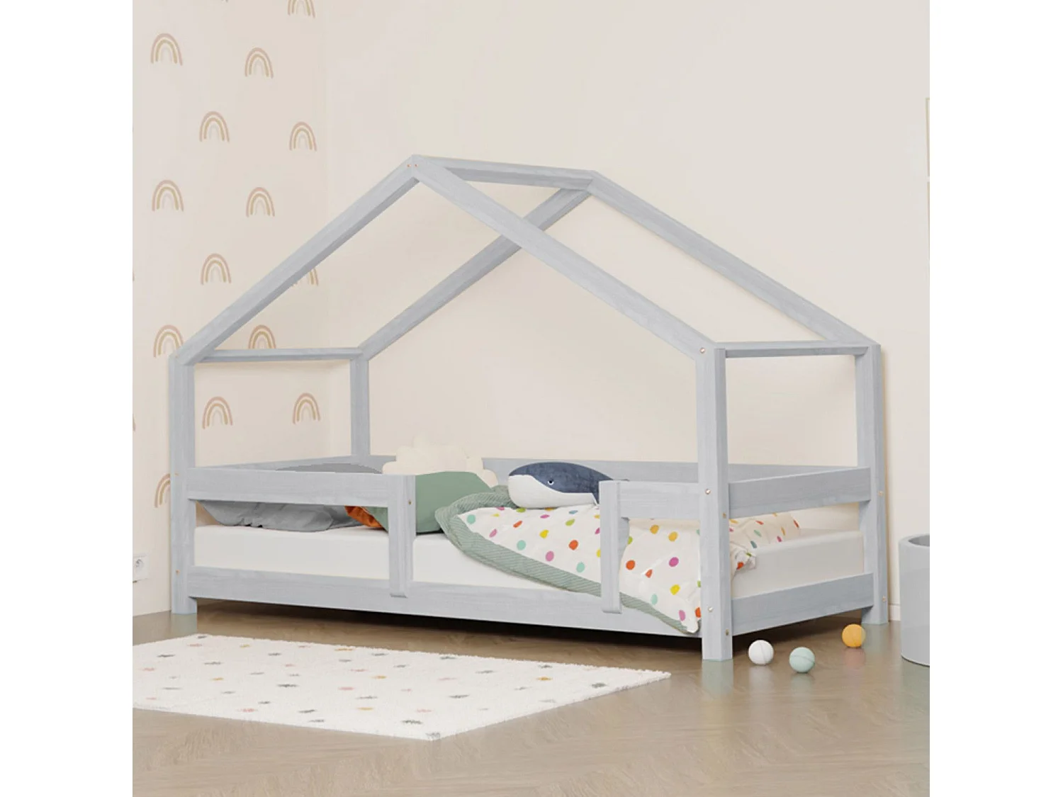 Lit cabane enfant LUCKY 90 x 160 gris clair