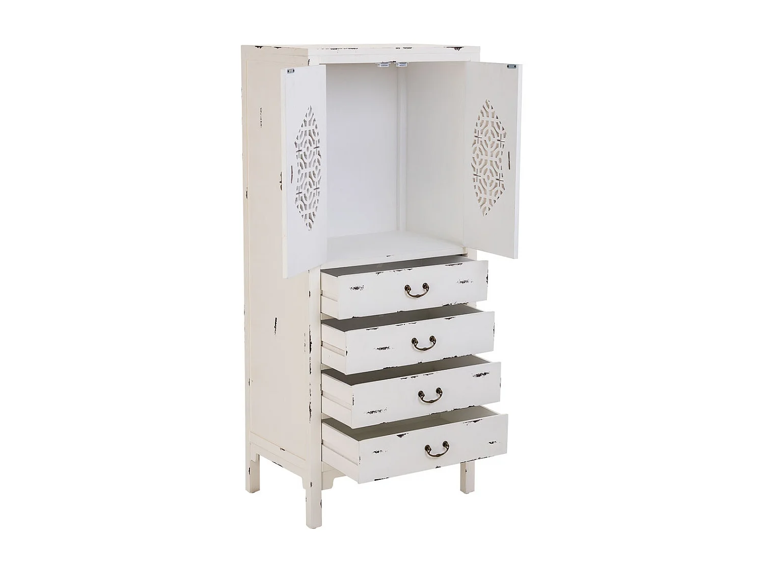 Armário em madeira com 4 gavetas e 2 portas, branco, 60x40x140h cm