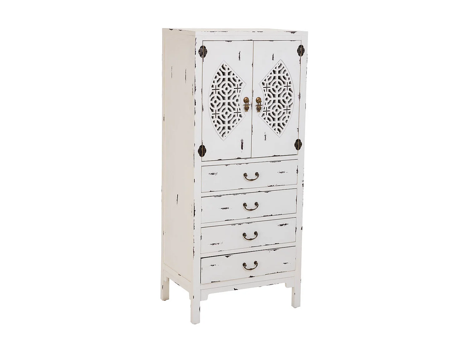 Armário em madeira com 4 gavetas e 2 portas, branco, 60x40x140h cm