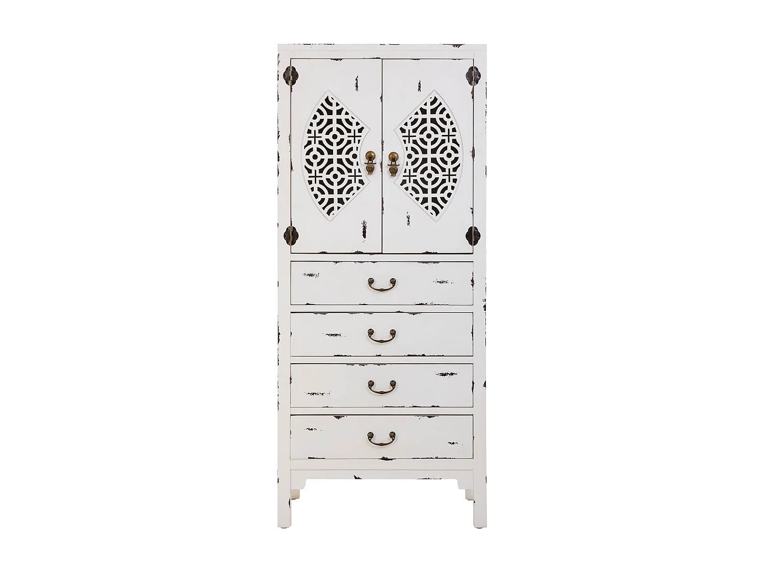Holzkleiderschrank mit 4 Schubladen und 2 Türen, 60x40x140H cm, Weiß