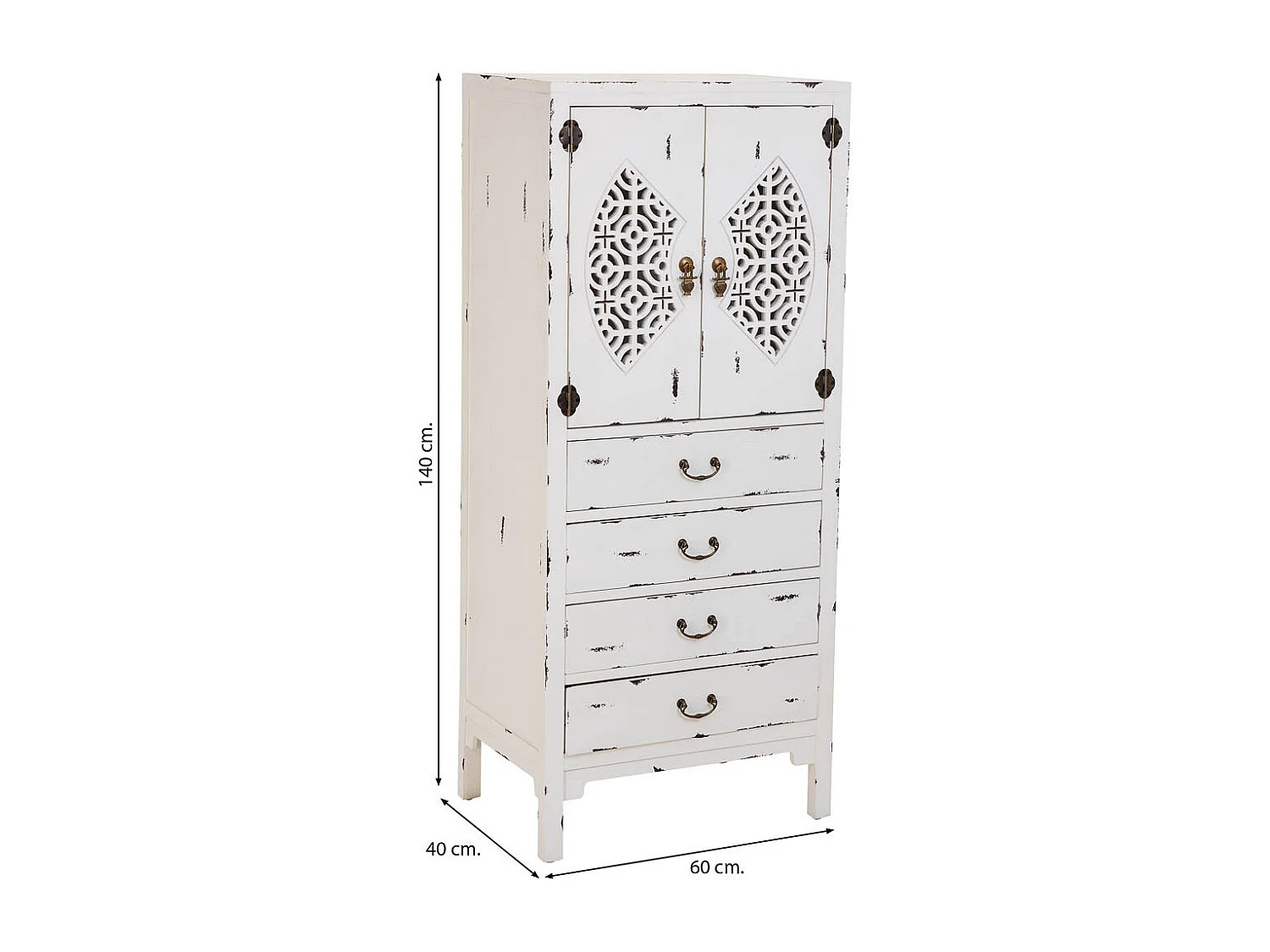 Holzkleiderschrank mit 4 Schubladen und 2 Türen, 60x40x140H cm, Weiß
