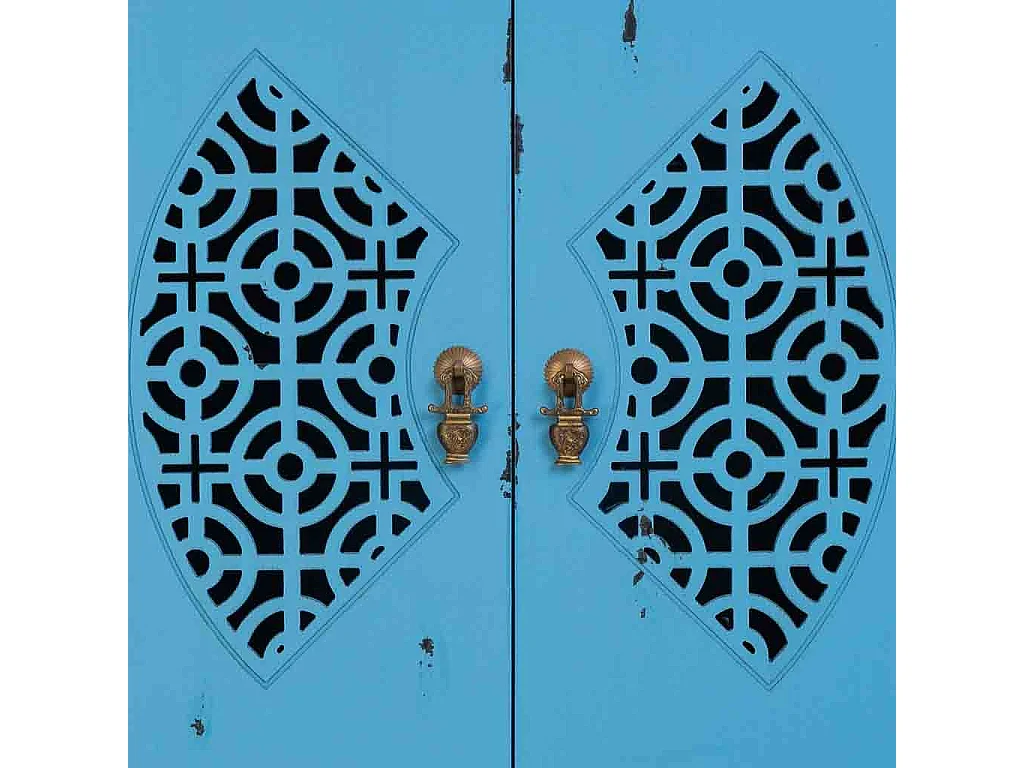 Armário em madeira com 4 gavetas e 2 portas em azul 60x40x140h cm