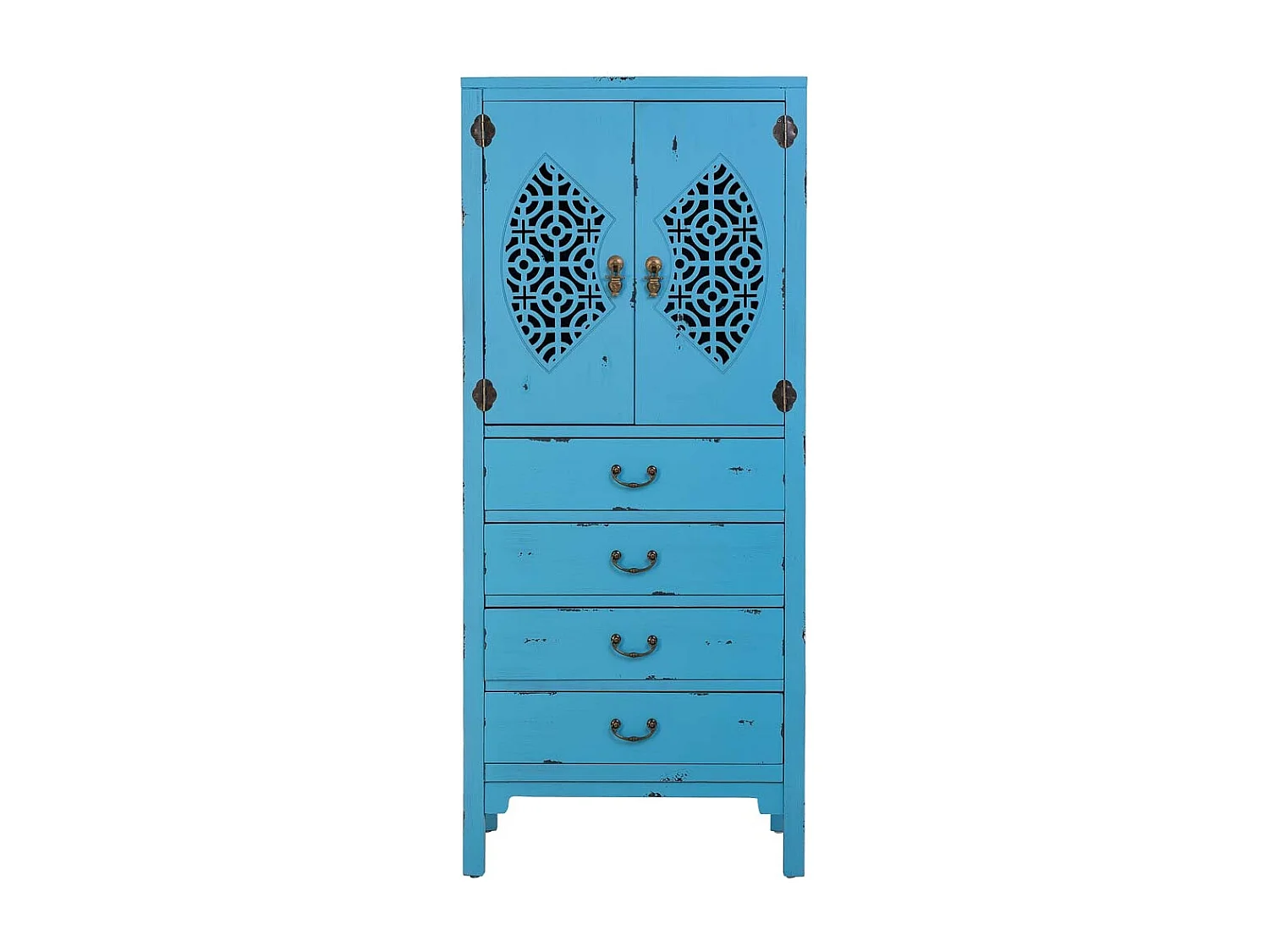 Armoire en bois avec 4 tiroirs et 2 portes en bleu 60x40x140h cm