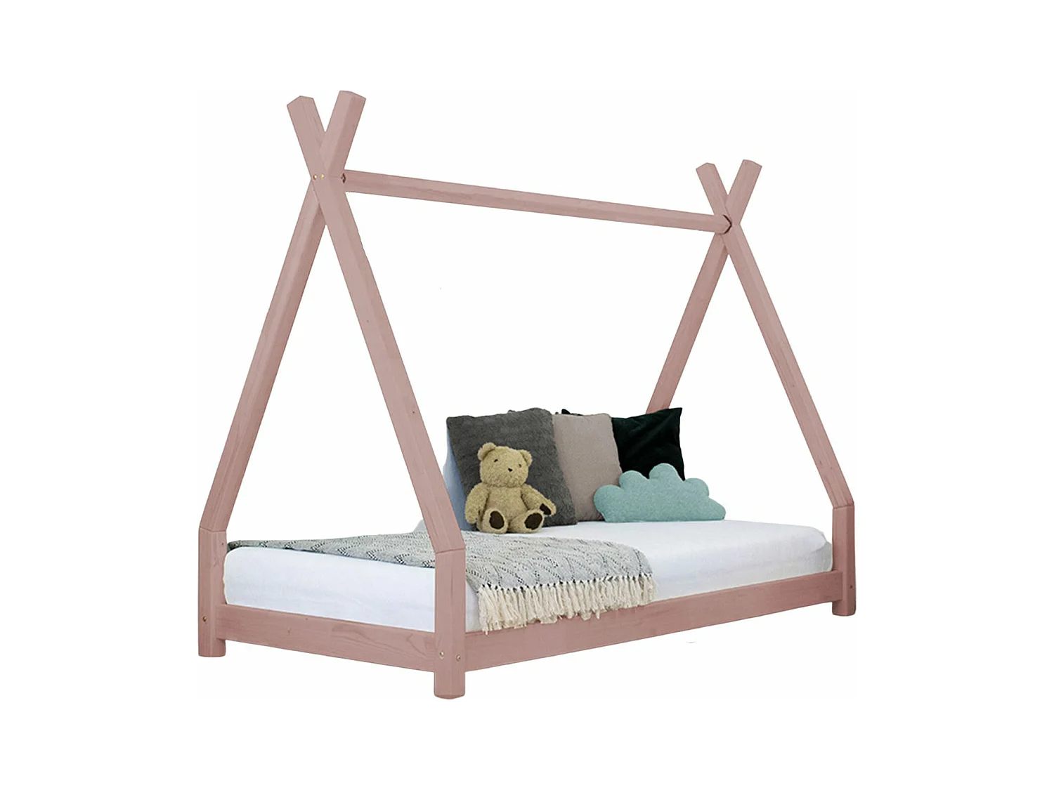 Lit tipi enfant NAKANA 80 x 180 rose pastel