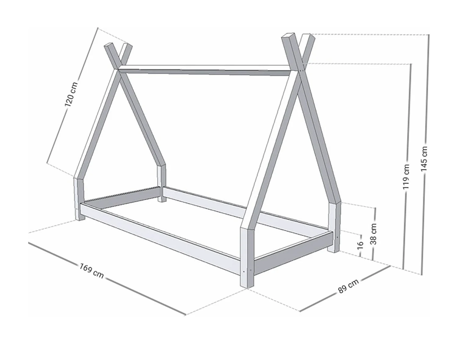 Lit tipi enfant NAKANA 80 x 160 vert pétrole