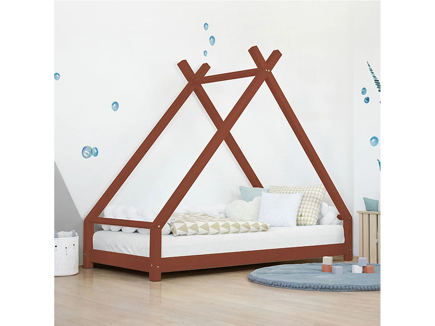 TAHUKA kinder tipi bed 90 x 180 baksteenrood