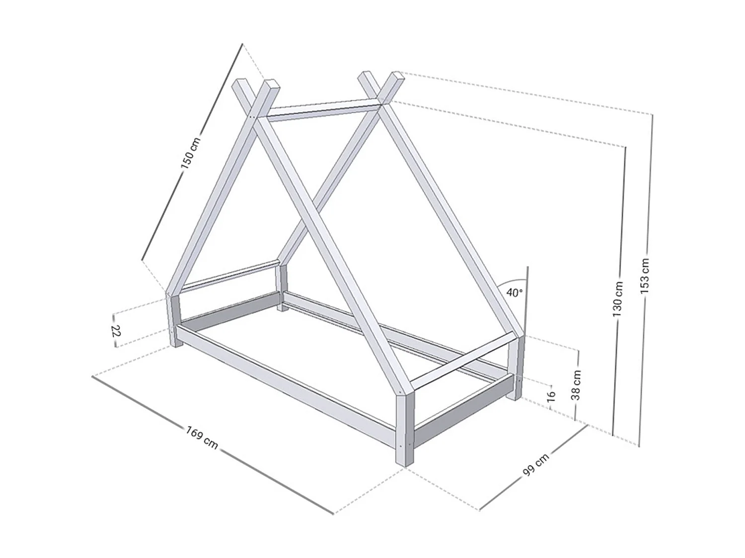 Lit tipi enfant TAHUKA 90 x 160 rouge brique