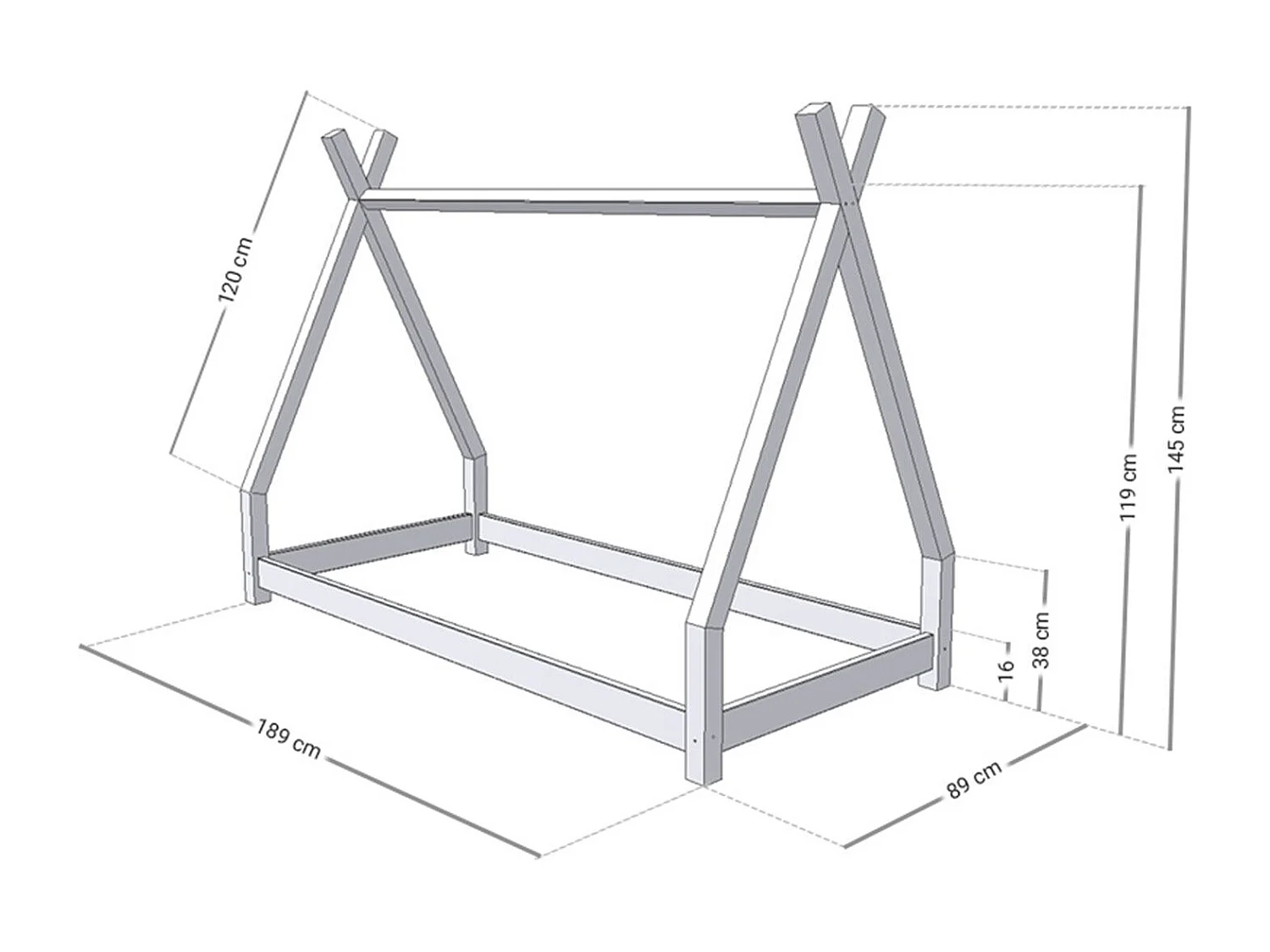 Lit tipi enfant NAKANA 80 x 180 gris clair