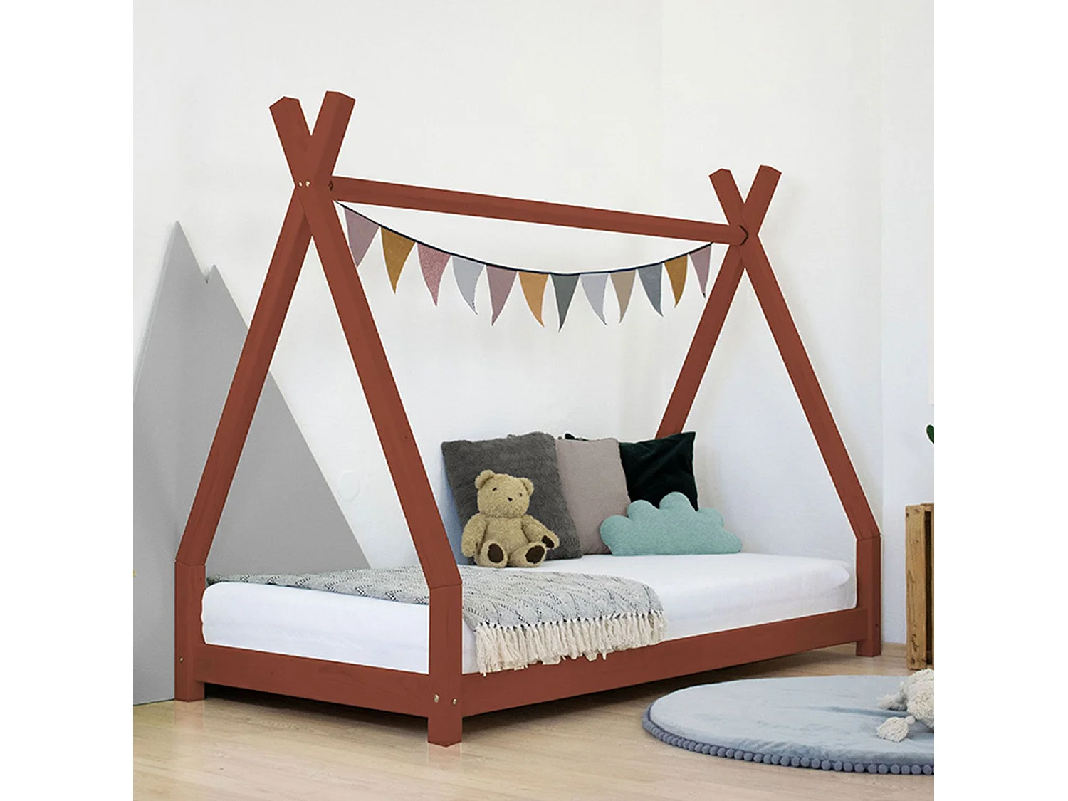Lit tipi enfant NAKANA 80 x 180 rouge brique