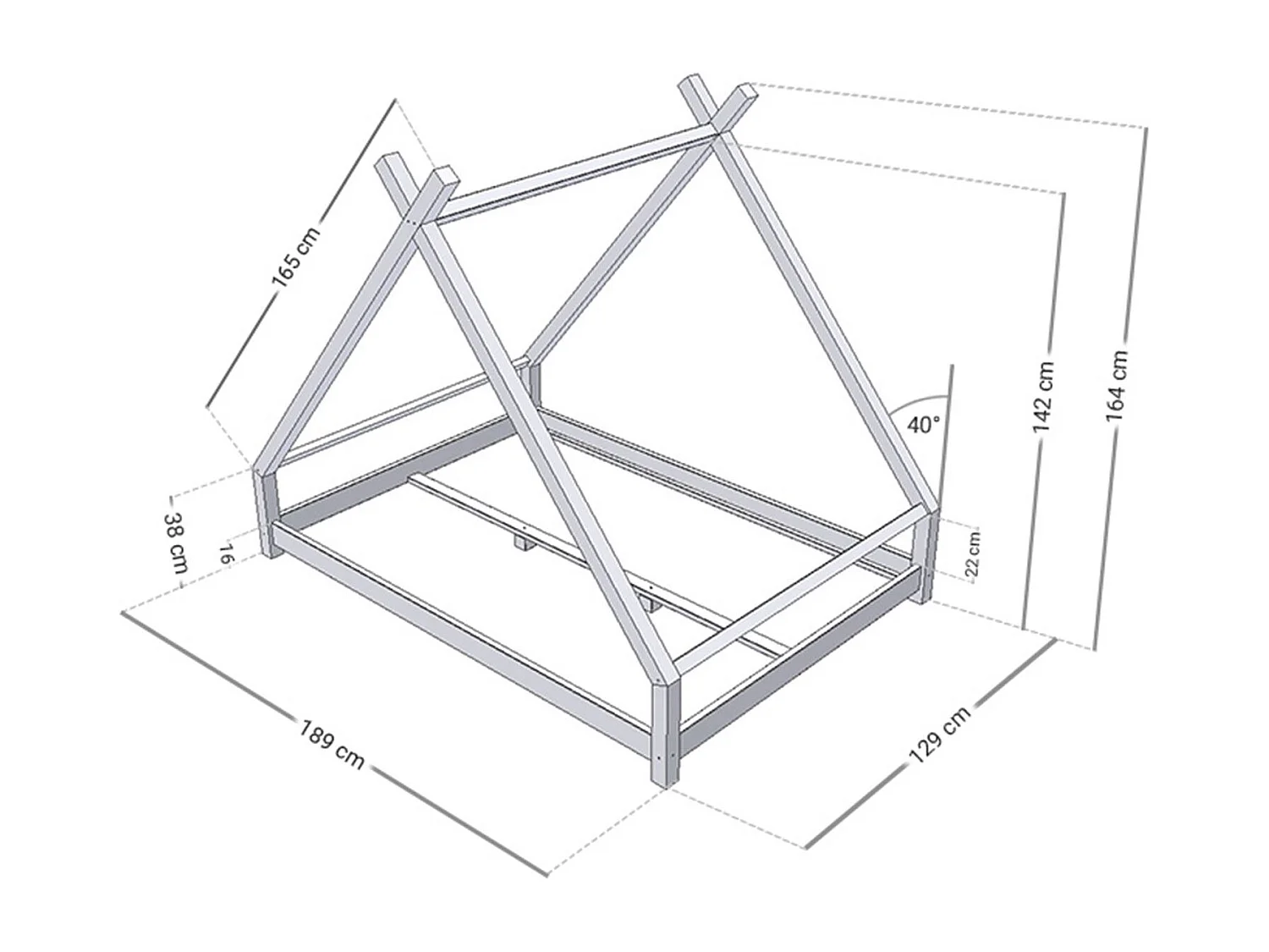 Lit tipi enfant TAHUKA 120 x 180 bleu clair