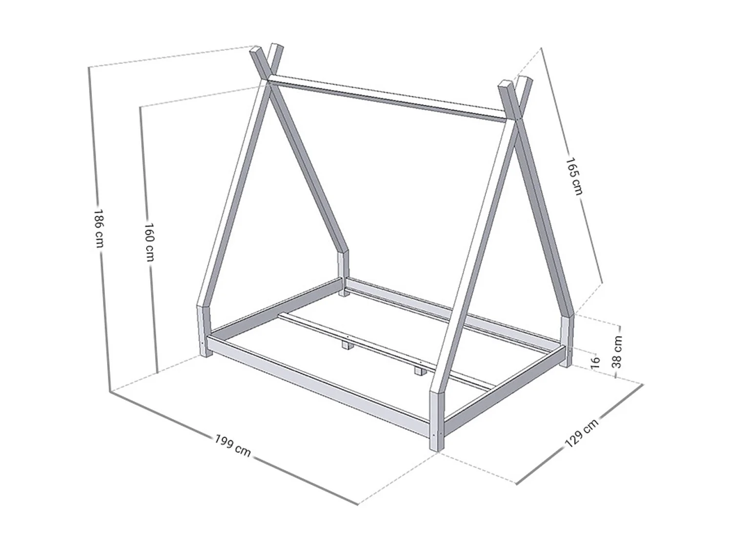 Lit tipi enfant NAKANA 120 x 190 gris clair