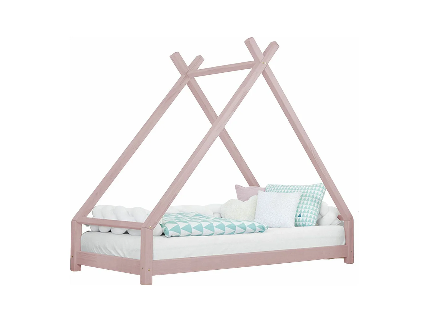 Lit tipi enfant TAHUKA 90 x 190 rose pastel