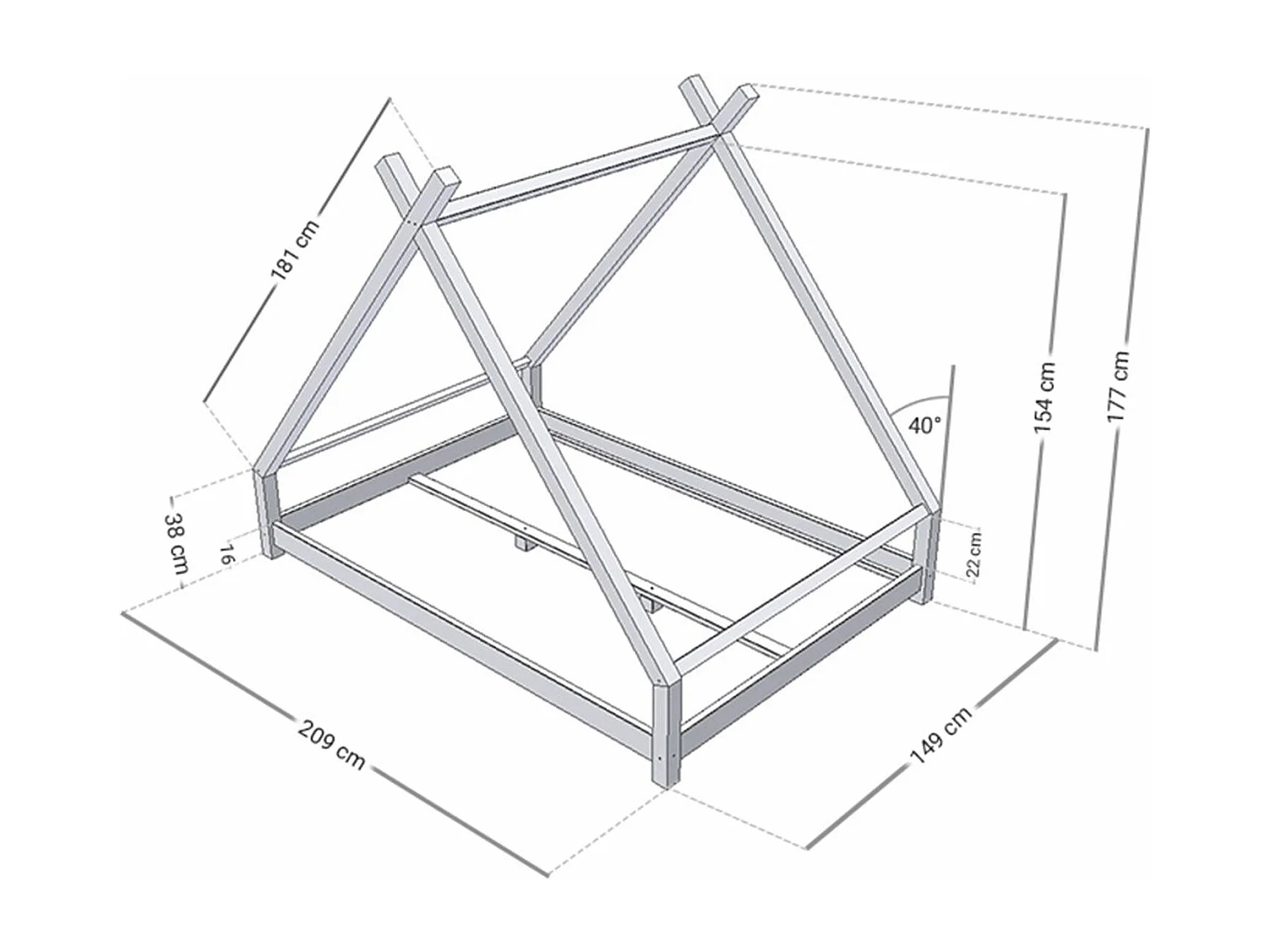 TAHUKA kinder tipi bed 140 x 200 baksteenrood