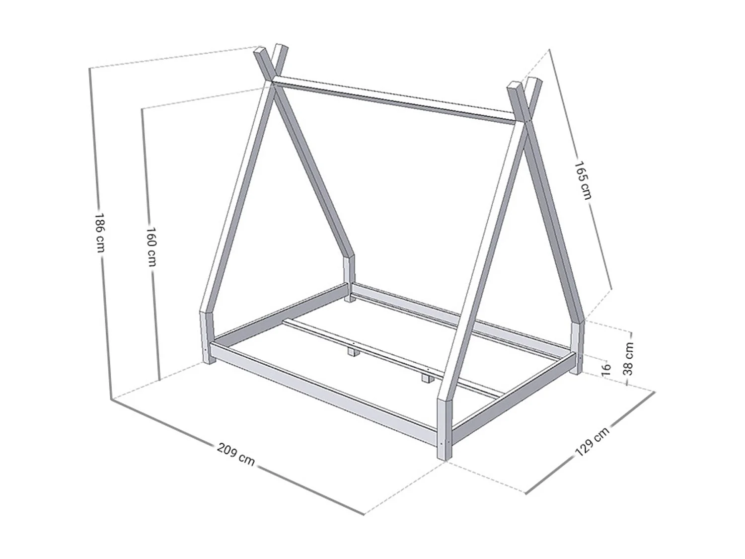 Lit tipi enfant NAKANA 120 x 200 rose pastel