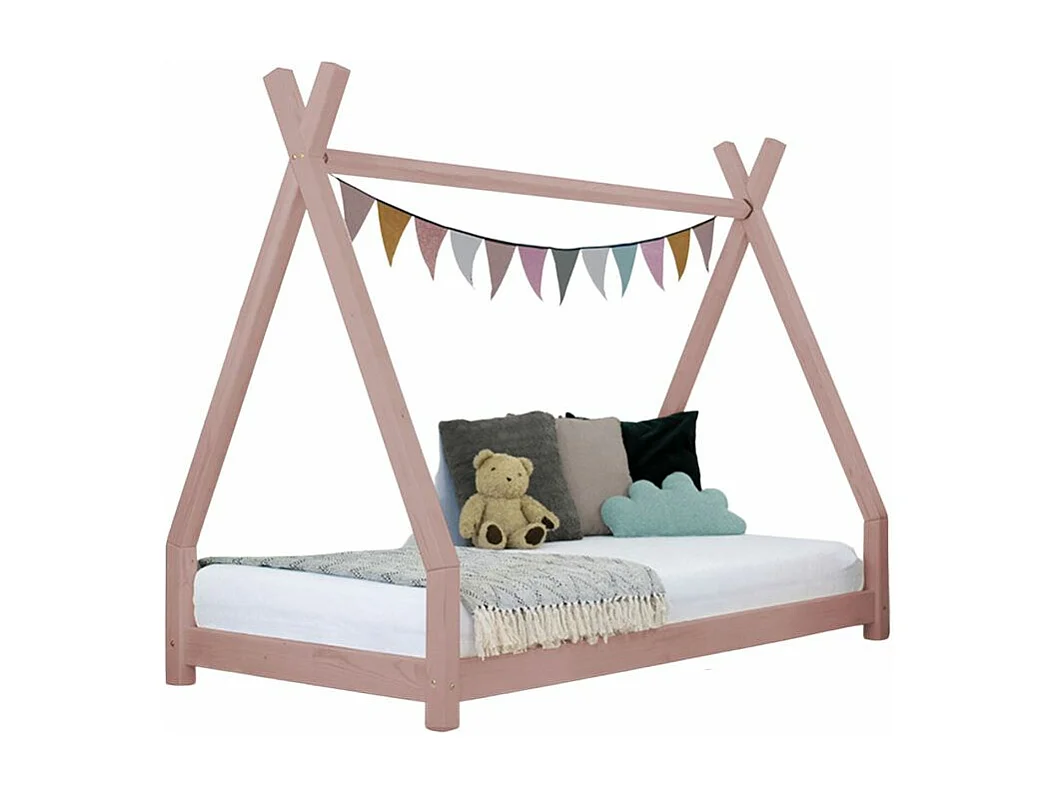 Lit tipi enfant NAKANA 120 x 200 rose pastel