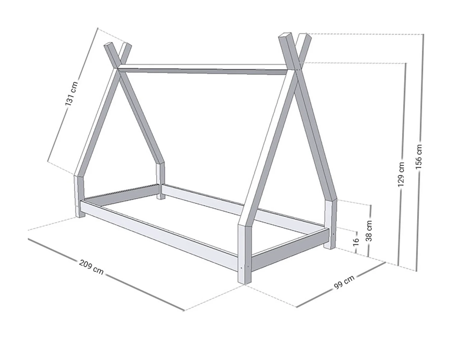 Lit tipi enfant NAKANA 90 x 200 vert sauge