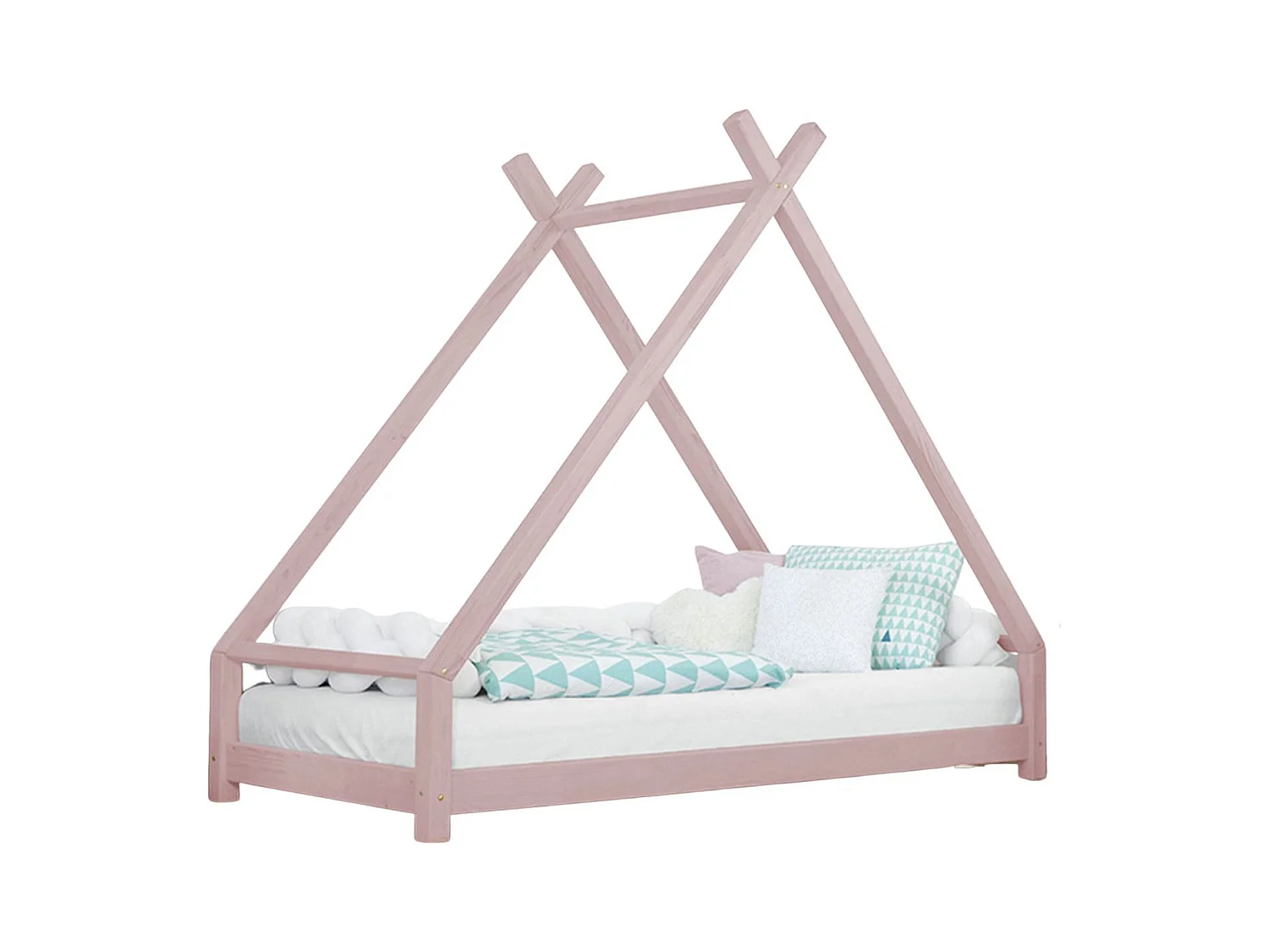 Lit tipi enfant TAHUKA 90 x 180 rose pastel