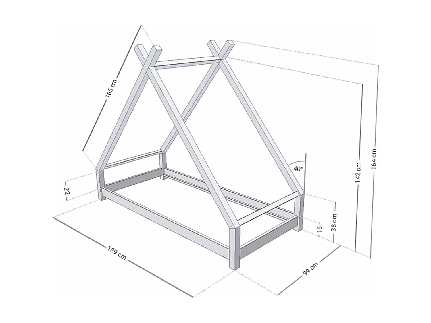 TAHUKA kinder tipi bed 90 x 180 pastelroze