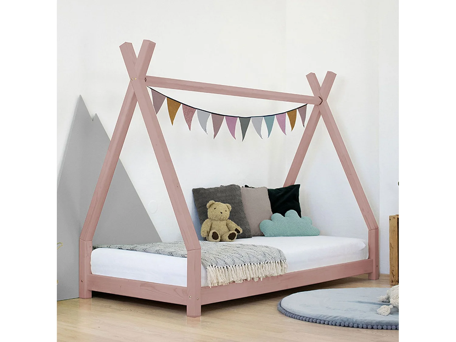 Lit tipi enfant NAKANA 90 x 180 rose pastel