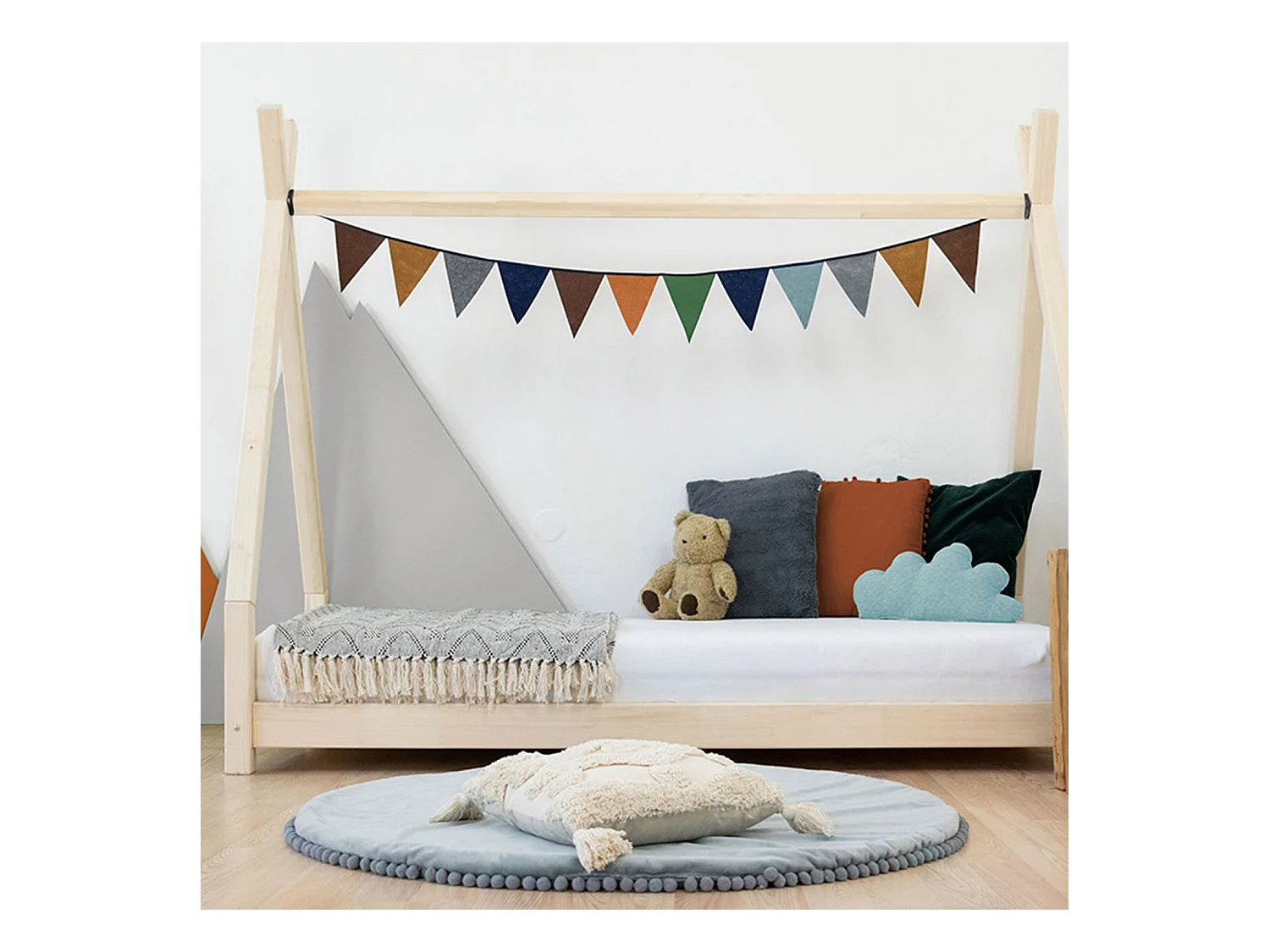 Lit tipi enfant NAKANA 90 x 180 rose pastel