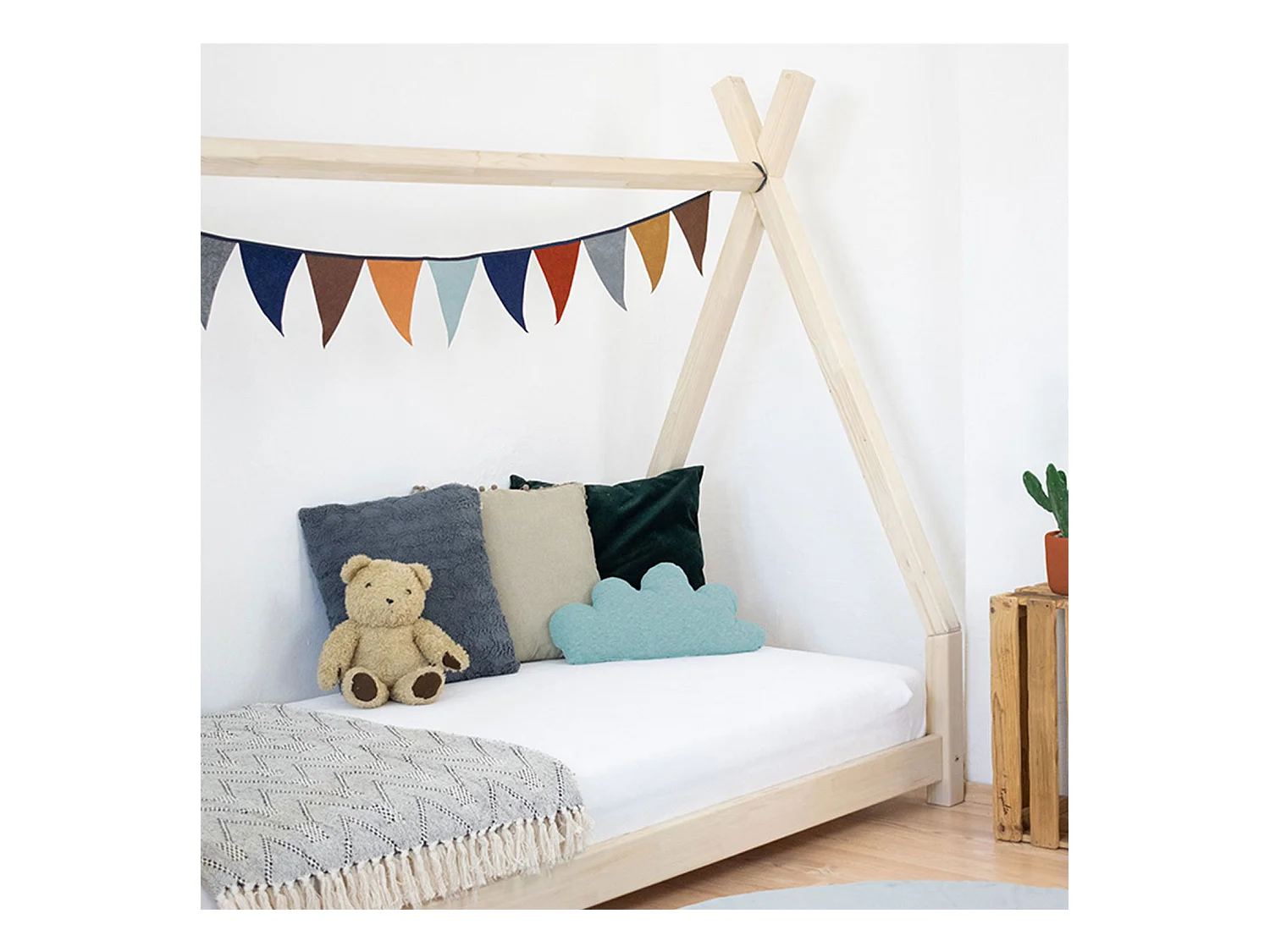 Lit tipi enfant NAKANA 90 x 180 rose pastel